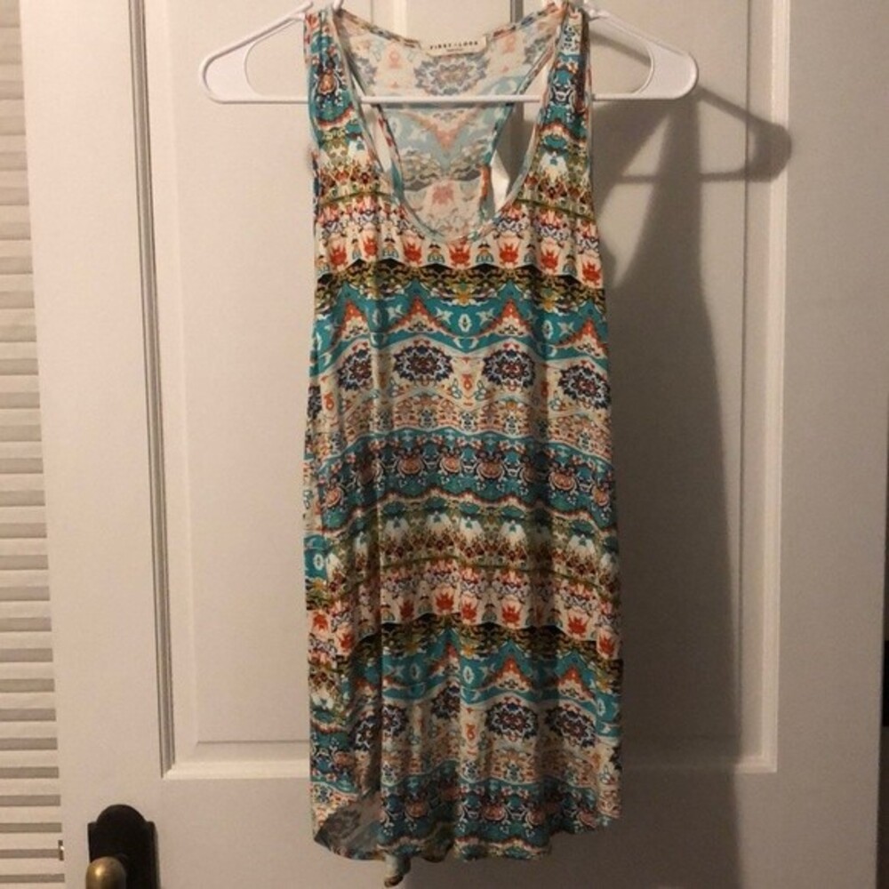 First Look Print Tank Top with Bow Women Size Small